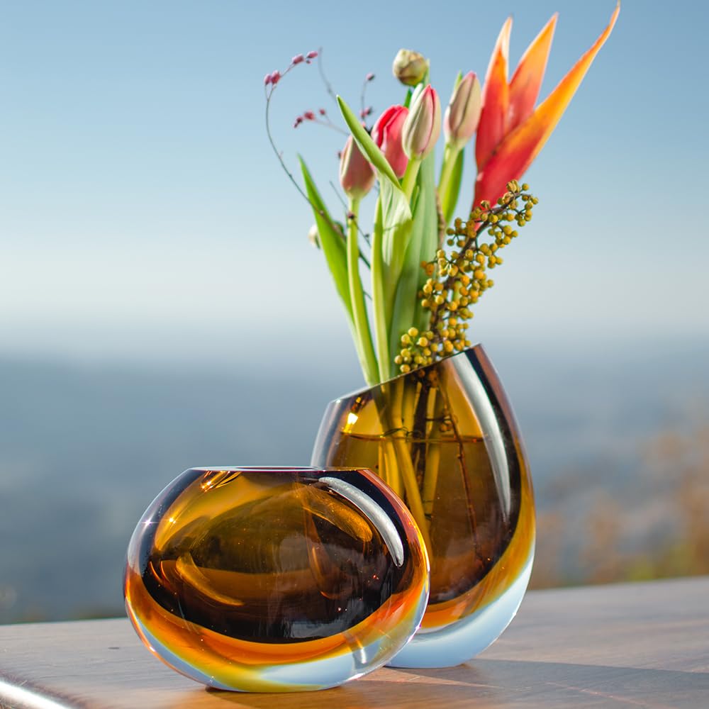 Amazon.com: Ca D Oro Small Glass Vase Bicolor Brown/Amber Hand